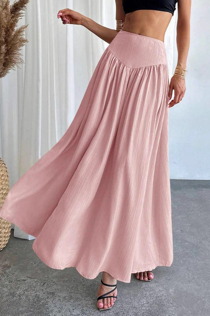 Pleated High Waist Maxi Skirt