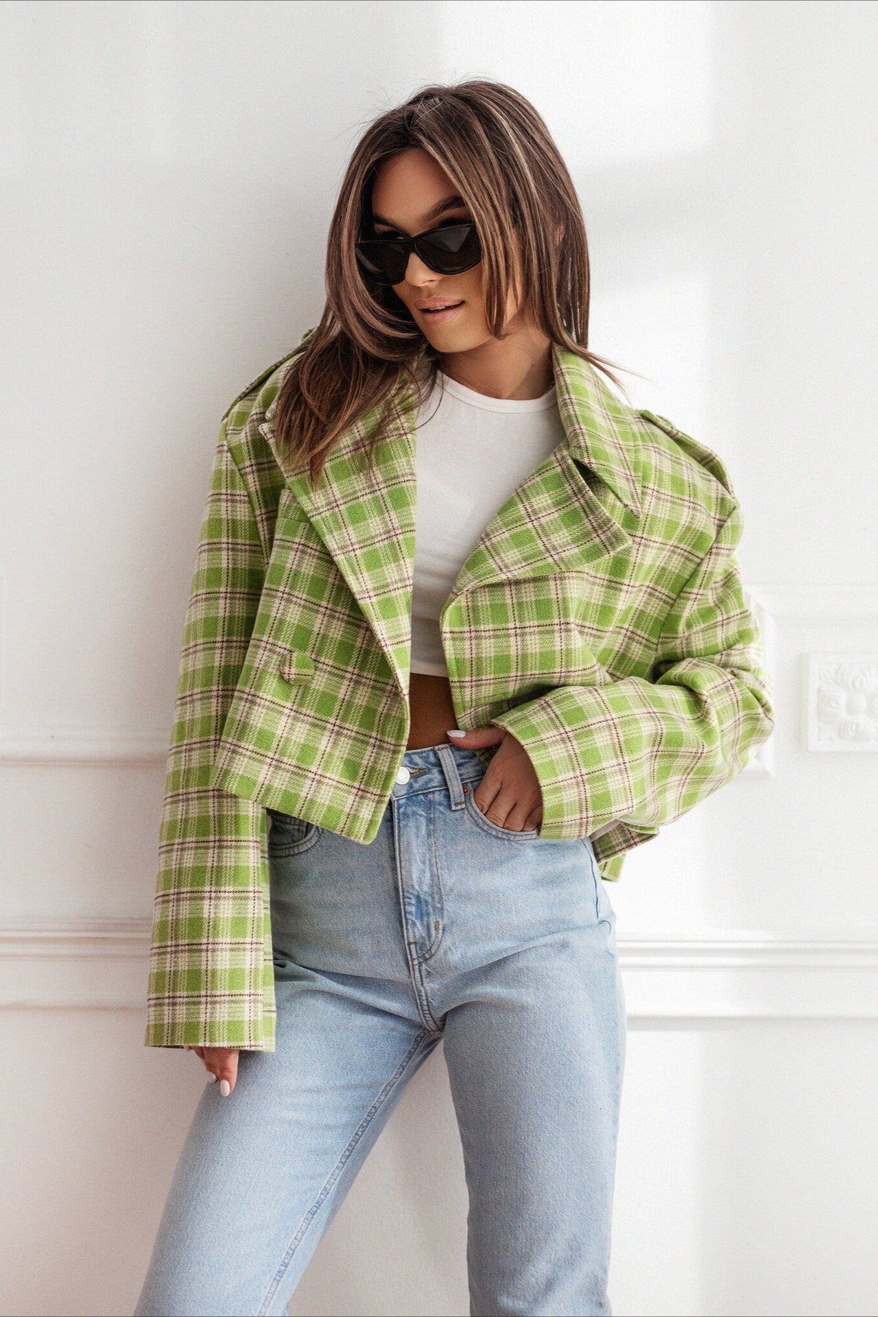 Stylish Plaid Wool Blend Blazer Coat for Elegant Outfits