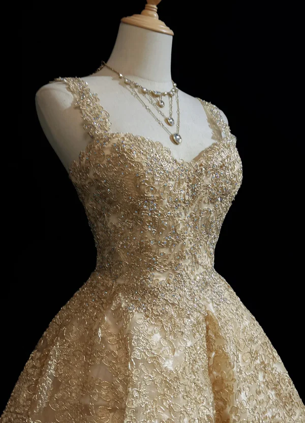 Gorgeous Sweetheart Neck Gold Lace Short Party Dress Formal 8th Grade Homecoming Dress Homecoming Outfits S913