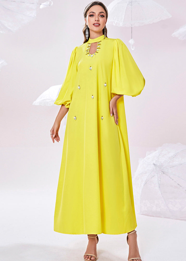 Rhinestone Mock Neck Cut Out Puff Sleeve Maxi Dress - View 3