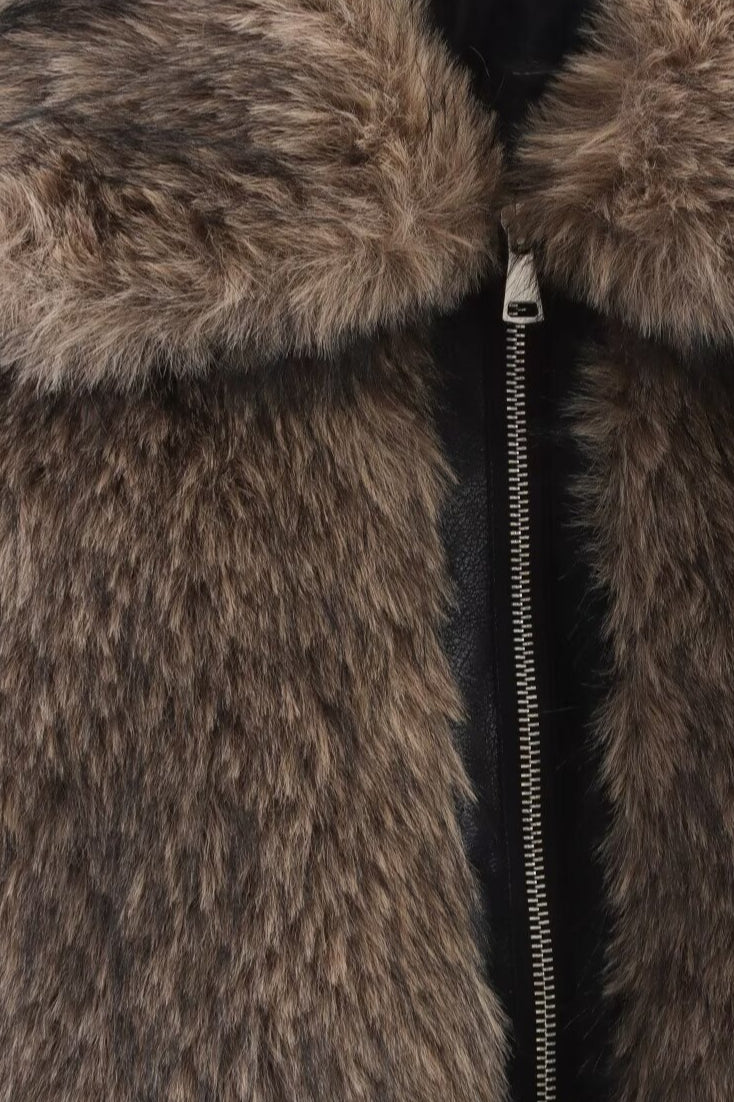 Rib Trim Cropped Faux Fur Bomber Coat
