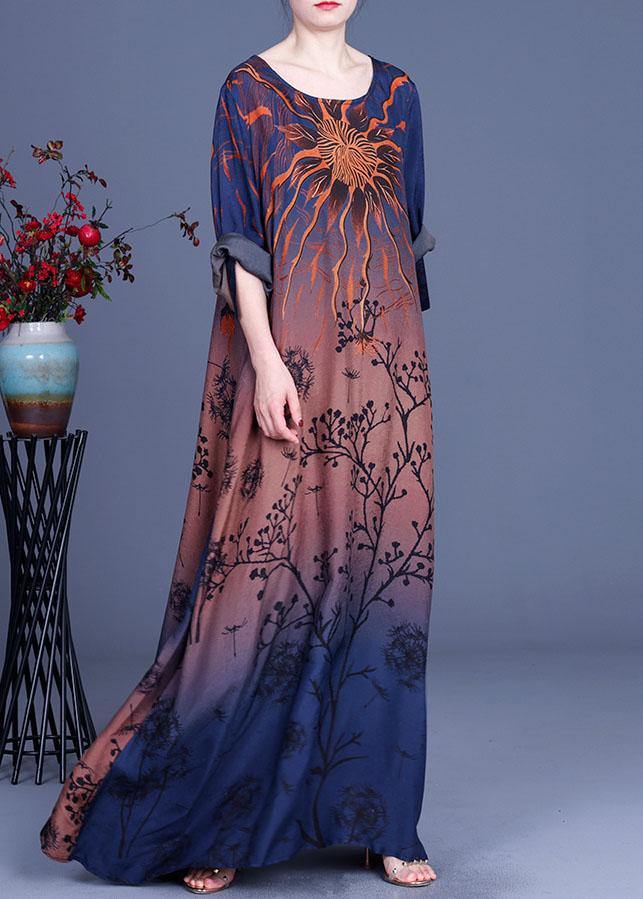 Sunburst Botanical Print Scoop Neck Three Quarter Maxi Dress - View 2