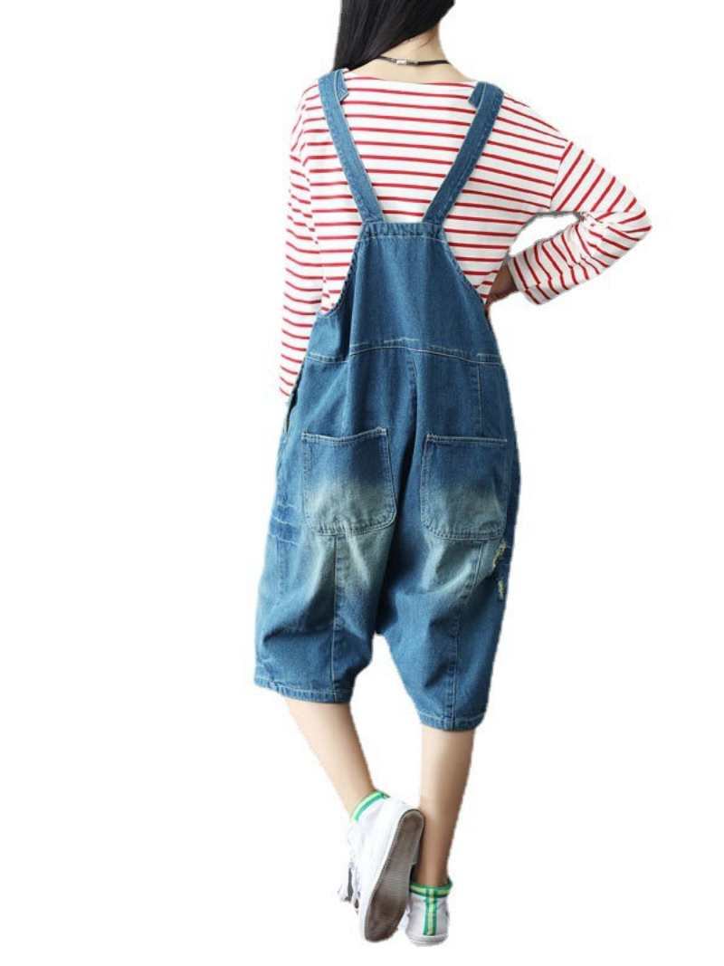 Bohemian Style Short Patch Denim Overalls - Fashionpara