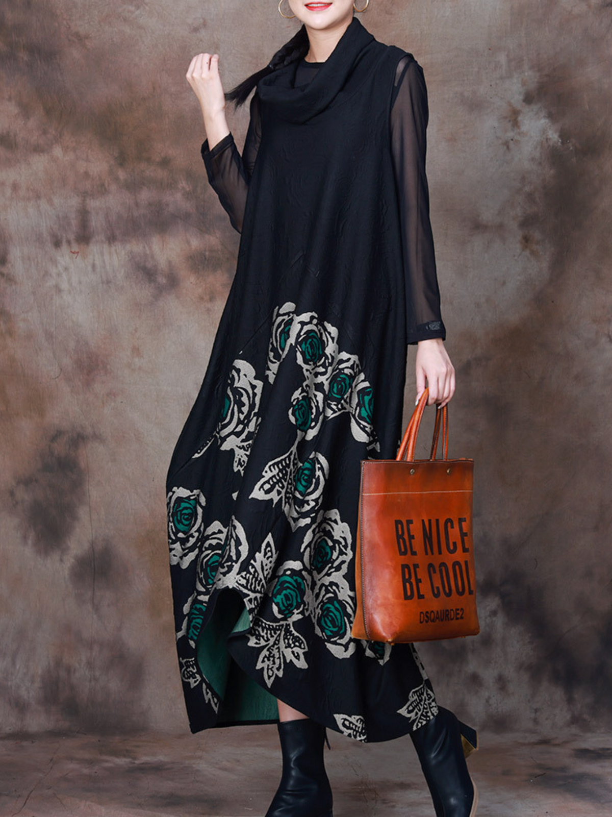 Floral Border Print High Neck Sleeveless Midi Dress 6