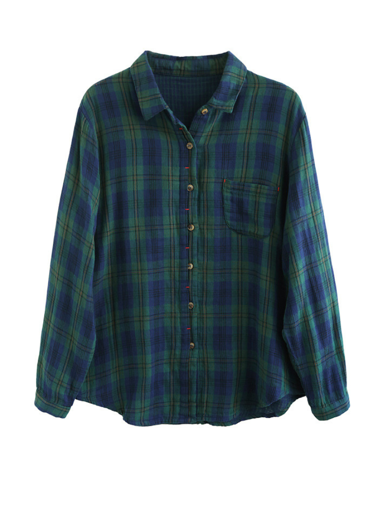 Cardigan Loose Cotton Lining Check Pattern Shirt 3