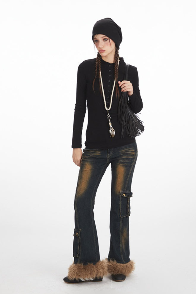 Structured Shoulder Slim Knit Top