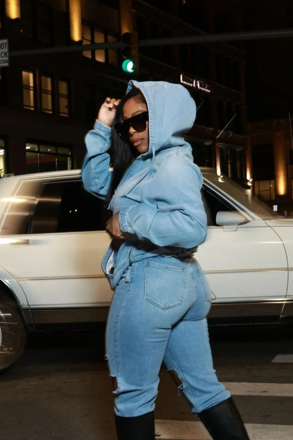 Street Style Washed Denim Hoodie