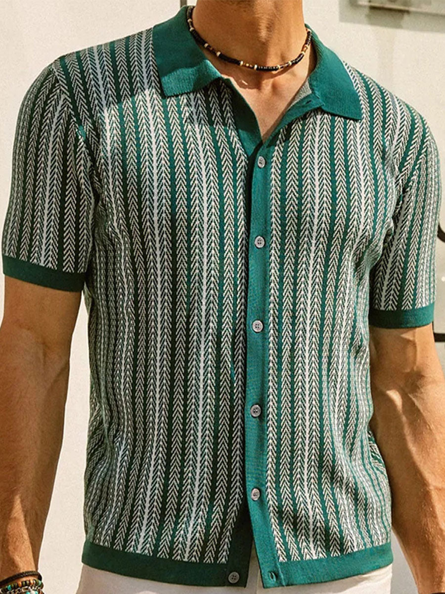 Uniqshe Striped Jacquard Business Polo Sweater for Men