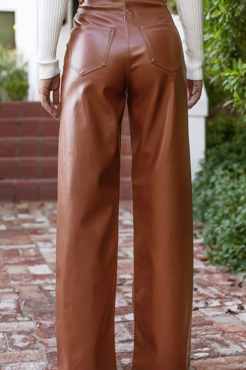 Vintage High-Waist Leather Wide-Leg Pants