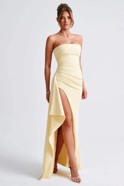 Strapless Ruched High Split Mermaid Maxi Dress - View 4