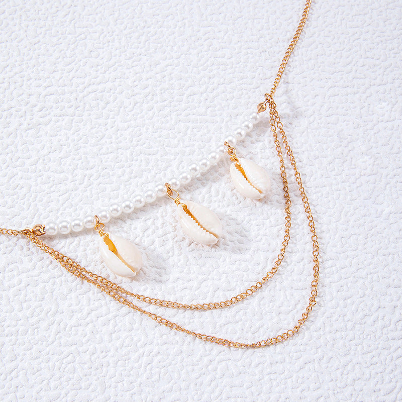 Imitation Pearl Beaded Shell Pendant Arm Necklace