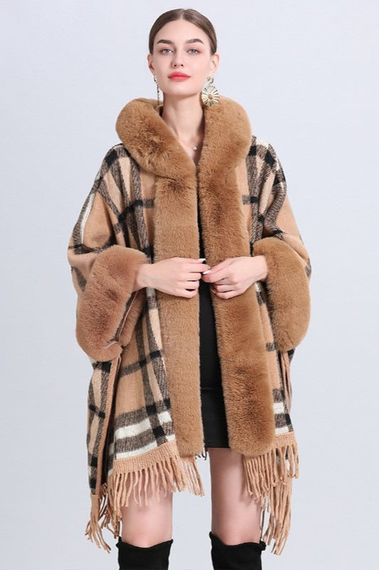 Plus Size Wool Cape Coat with Hood for Elegant Warmth
