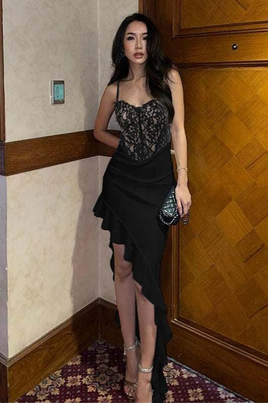 Lace Corset Sweetheart Ruffle High-Low Dress 3