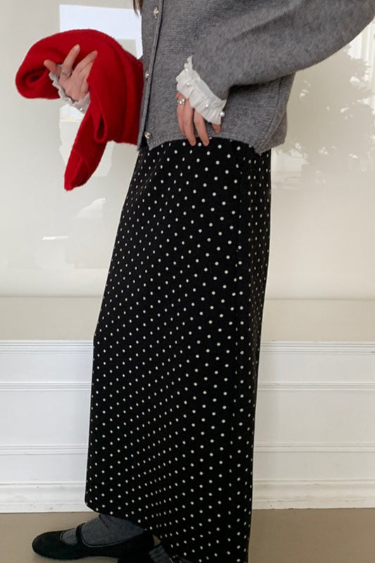 High Waist Polka Dot Back Slit Skirt