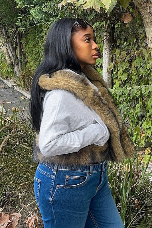 Short Loose Thick Pieced Fur Trim Hoodie 2
