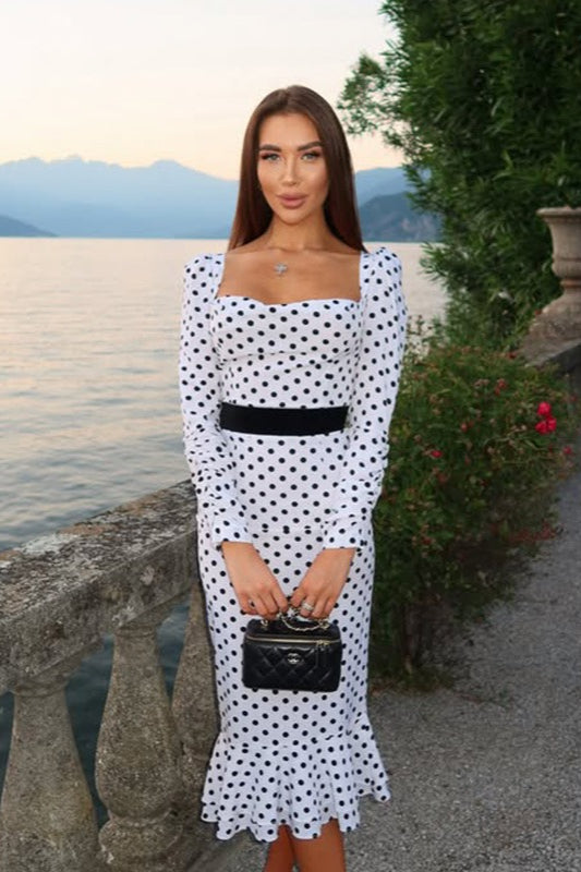 Elegant Polka Dot Mermaid Hem Maxi Dress - Fashionpara