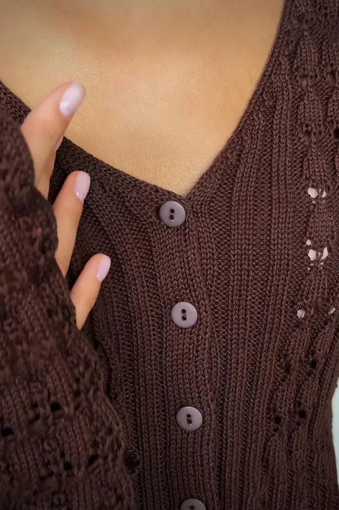 Hollow Out Knit V Neck Long Sleeve Cardigan 9