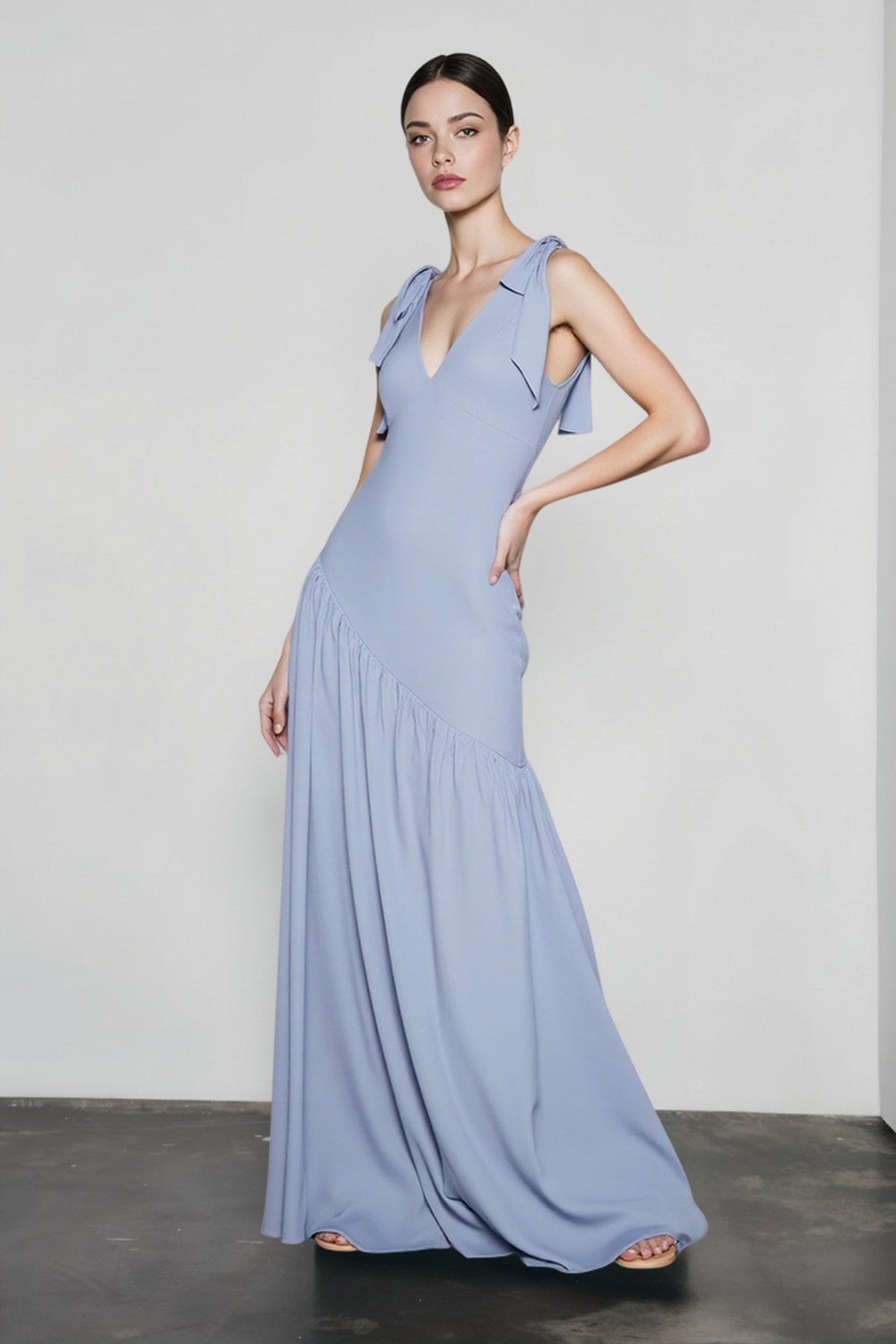 Bow Strap Fitted Flared Sleeveless Party Dress