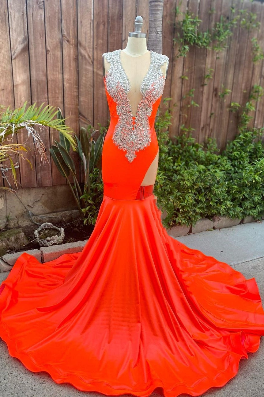 Glamorous Ruby Cutout Mermaid Court Train Silver Sequined Long Prom Party Dresses - Fashionpara