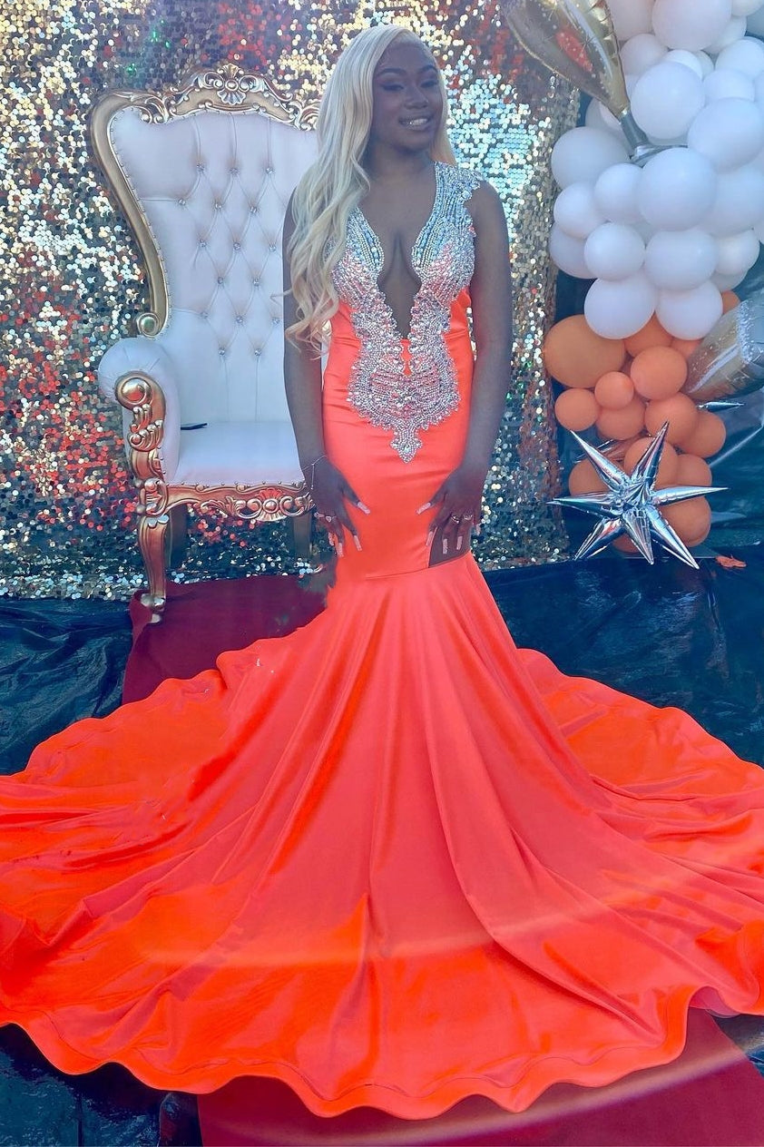 Glamorous Ruby Cutout Mermaid Court Train Silver Sequined Long Prom Party Dresses - Fashionpara