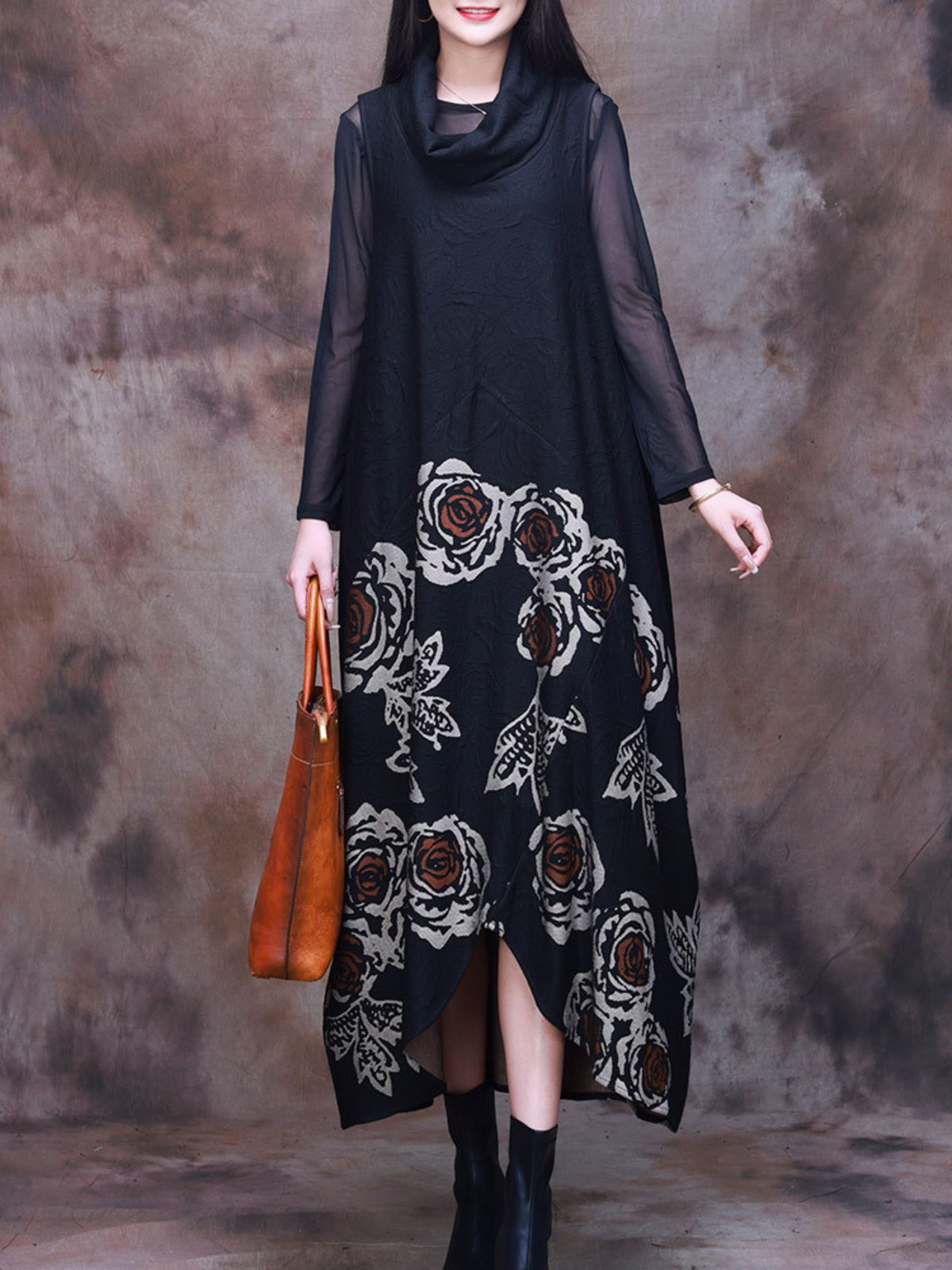 Floral Border Print High Neck Sleeveless Midi Dress 7
