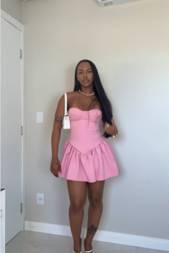 Cute Sweetheart Neck Pink Satin A Line Short Cocktail Dress Formal 8th Grade Homecoming Dress D359