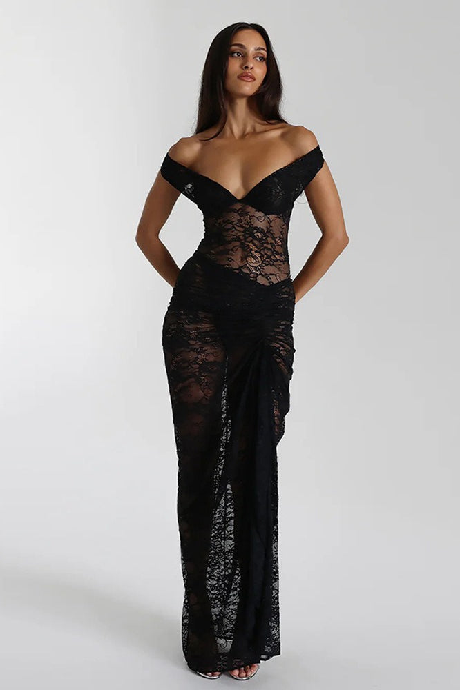 Lace Off Shoulder Sweetheart Cutout Mermaid Gown