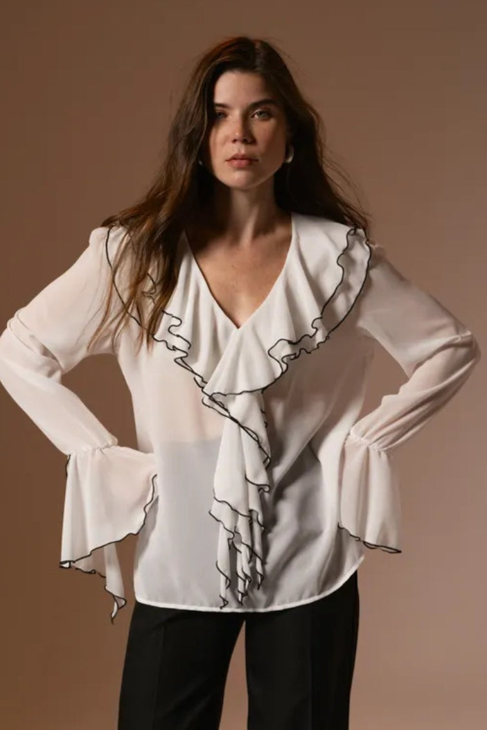 Ruffle Tie Long Sleeve Blouse - Fashionpara