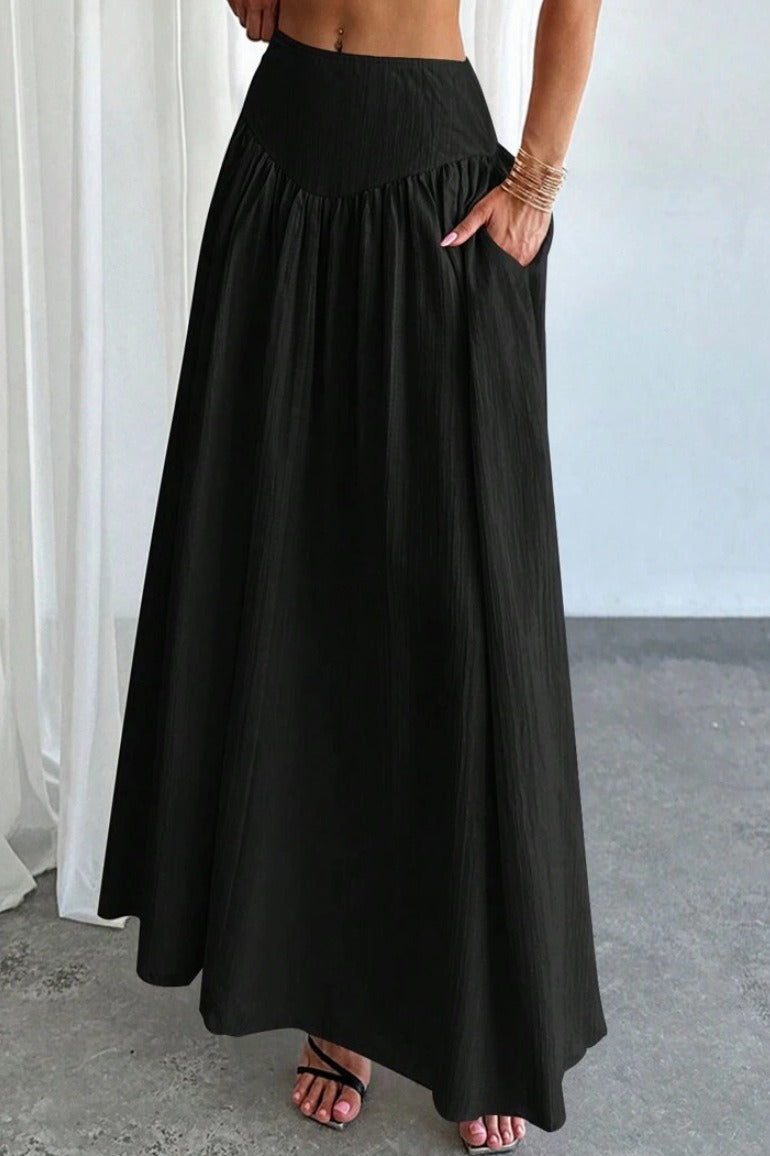 Pleated High Waist Maxi Skirt