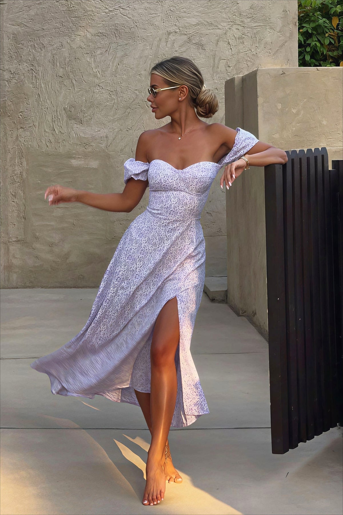 Floral Off Shoulder Corset High Split Maxi Dress 8
