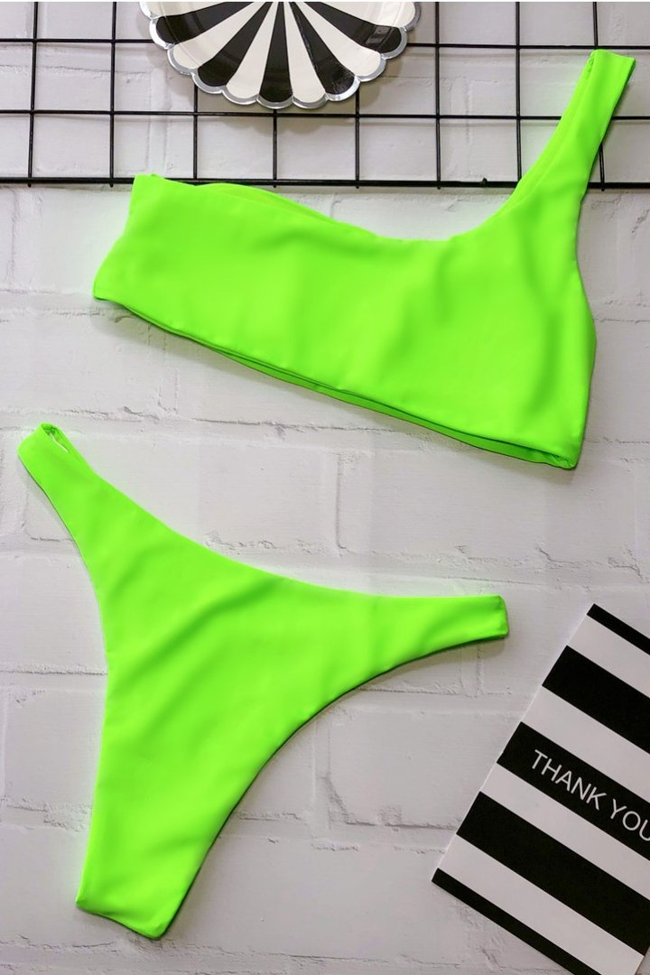 One Shoulder High-waisted Tankini Bikini Set (2 Colors) - Fashionpara