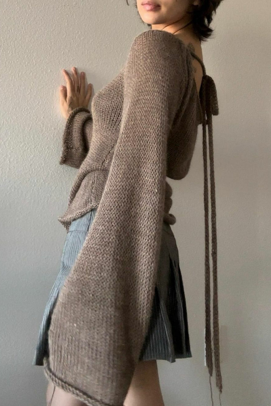 Bell Sleeve Tie Back Knit Sweater 2