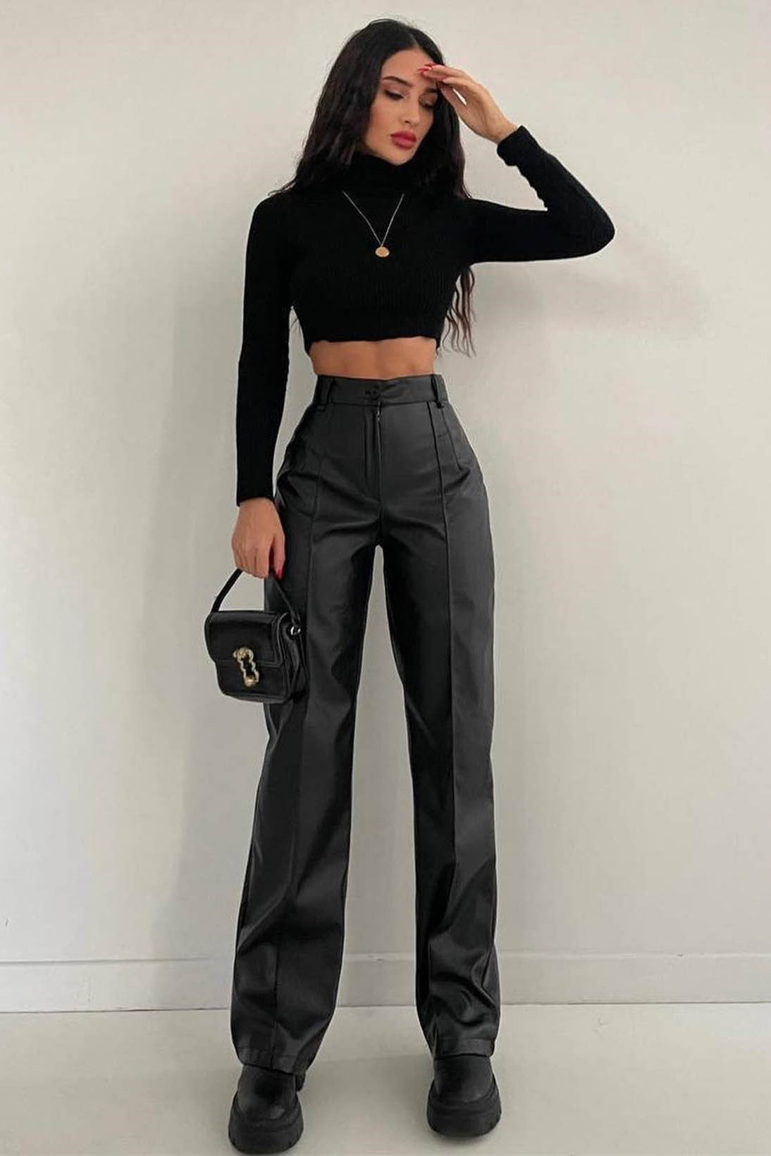 Slimming Straight PU Cool Fashion Casual Pants