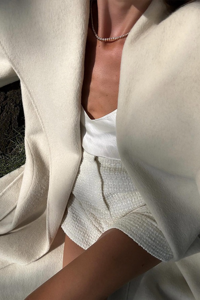 Wool Wide Lapel Cinched Waist Long Overcoat - Fashionpara