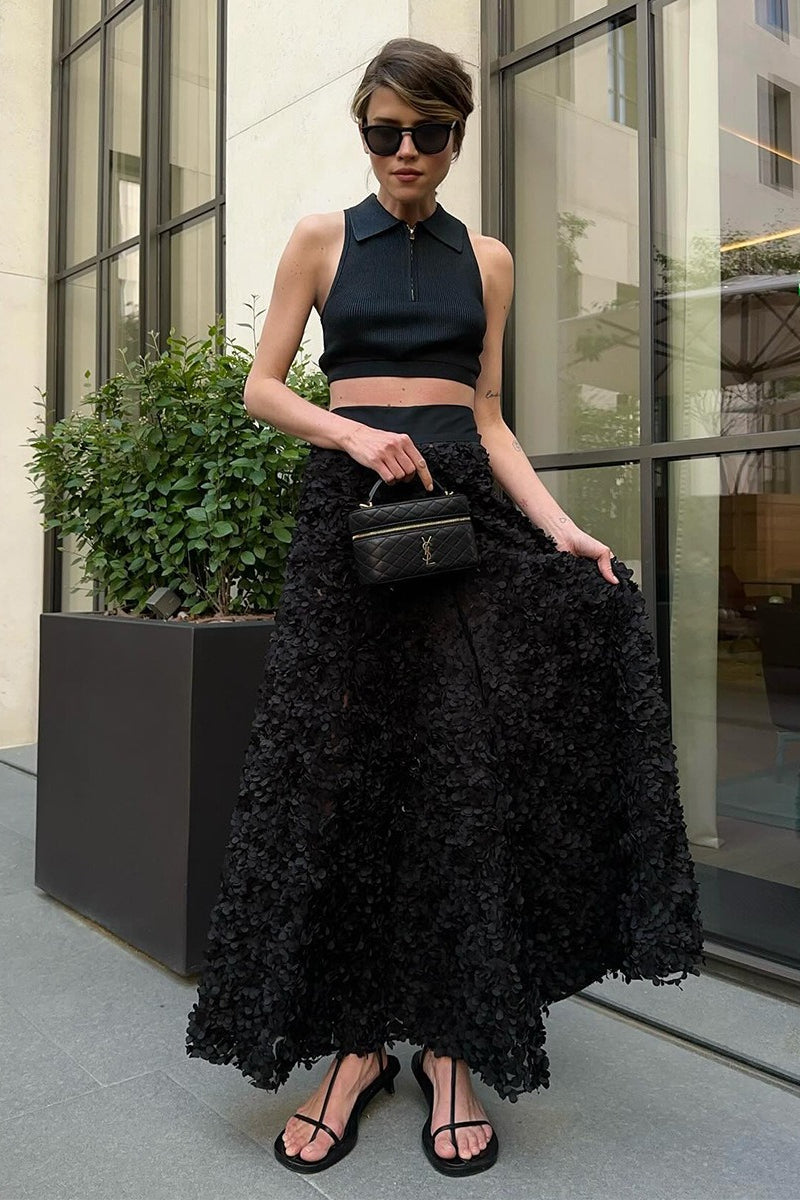 Floral Applique Evening Maxi Skirt