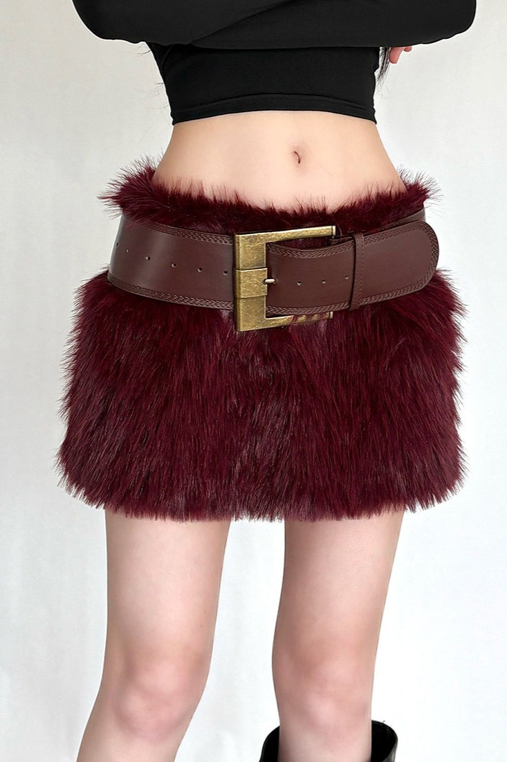 Faux Fur Belted Bodycon Mini Skirt