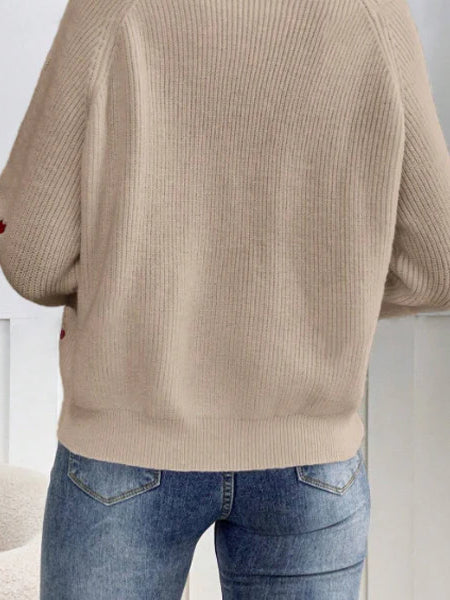 Heart Embroidery V-Neck Cardigan for Cozy Elegance
