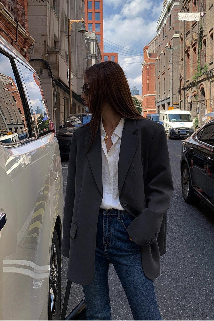 Black Slouchy Retro Style Blazer 12