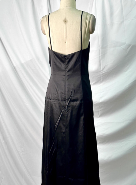 Vintage Black Peacock Feather Embroidered Slim-Fit Satin Long Prom Dress Evening Dress P4384