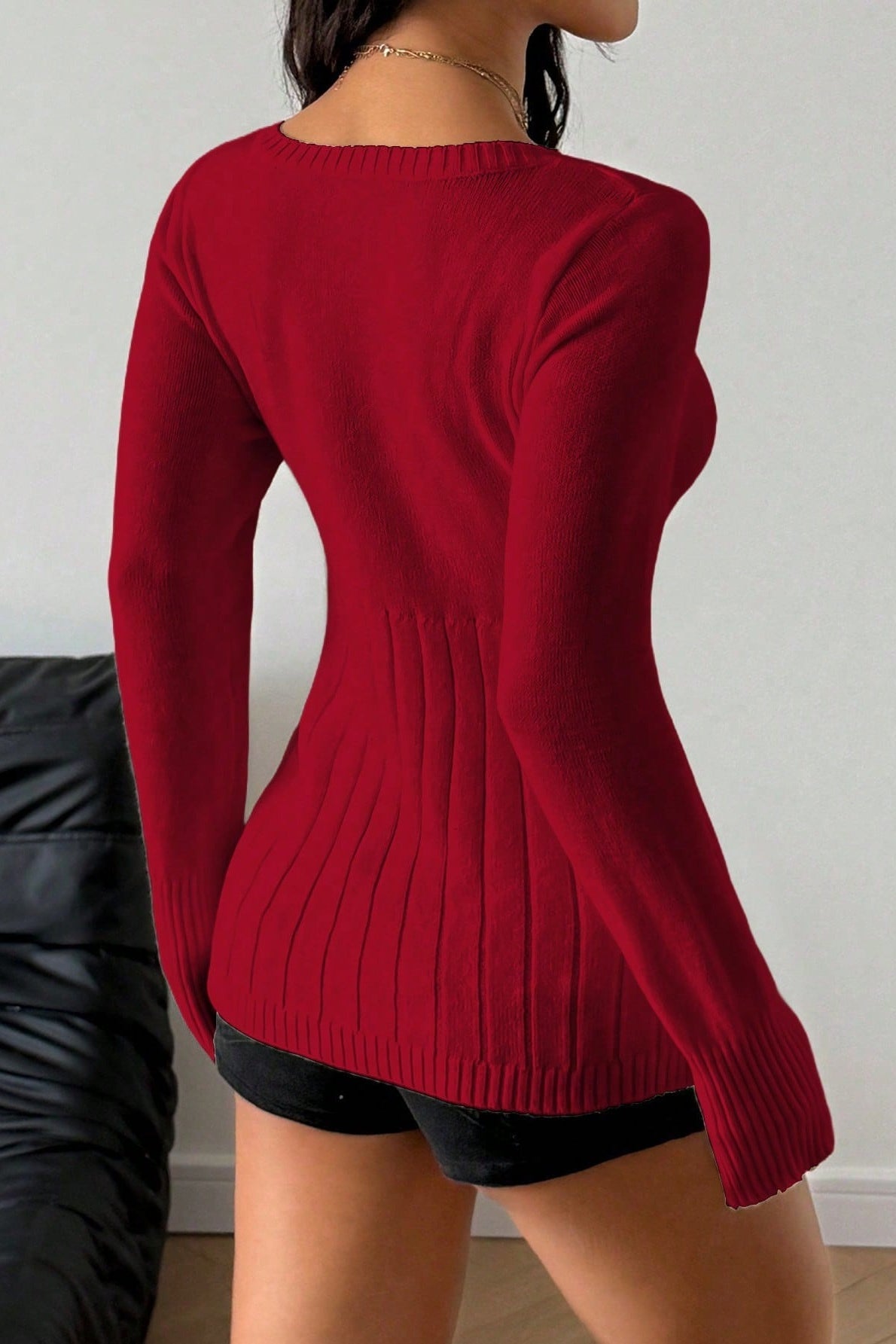 Cable Knit Square Neck Button Detail Sweater 11
