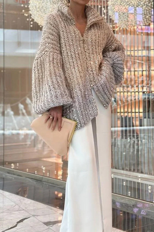 Elegant Sequin Knit Cardigan for Chic Layering Style