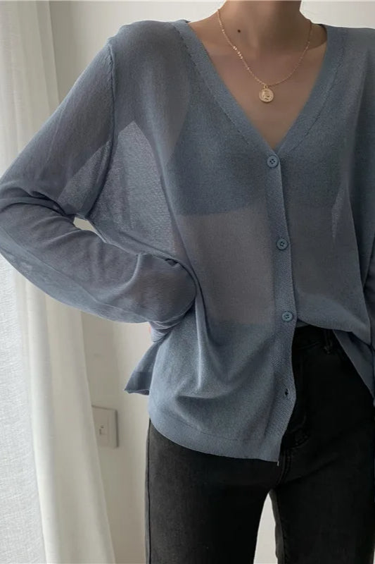 V-Neck Lightweight Knit Cardigan 2