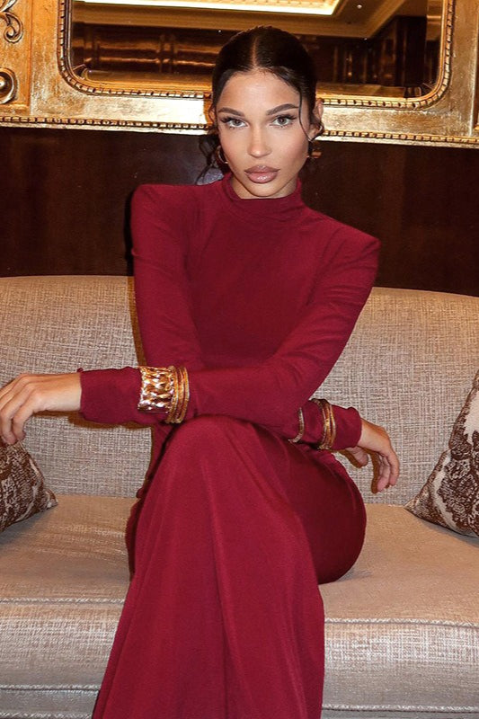 Velvet High Neck Long Sleeve Ruched Mermaid Gown 8
