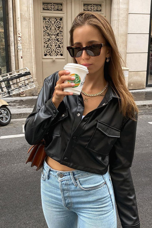 Trendy Cropped Faux Leather Coat for Stylish Comfort