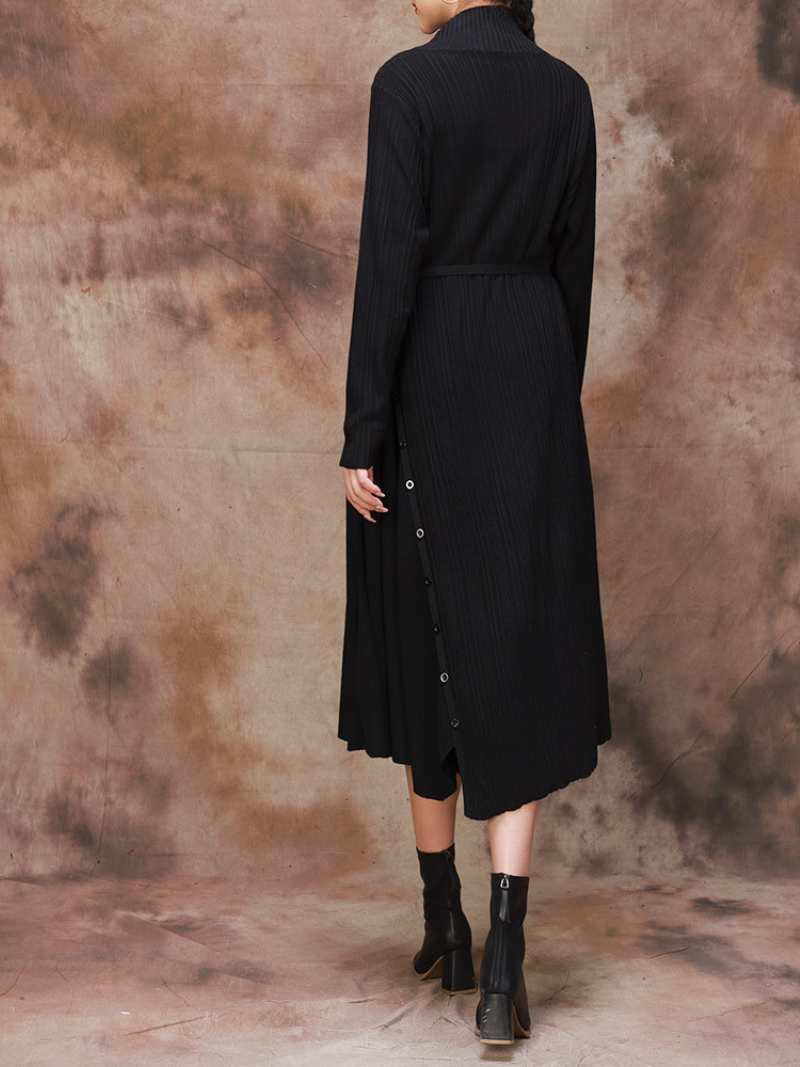 Solid Color Collar A-Line Dress with Thin Belt for Women - Fashionpara
