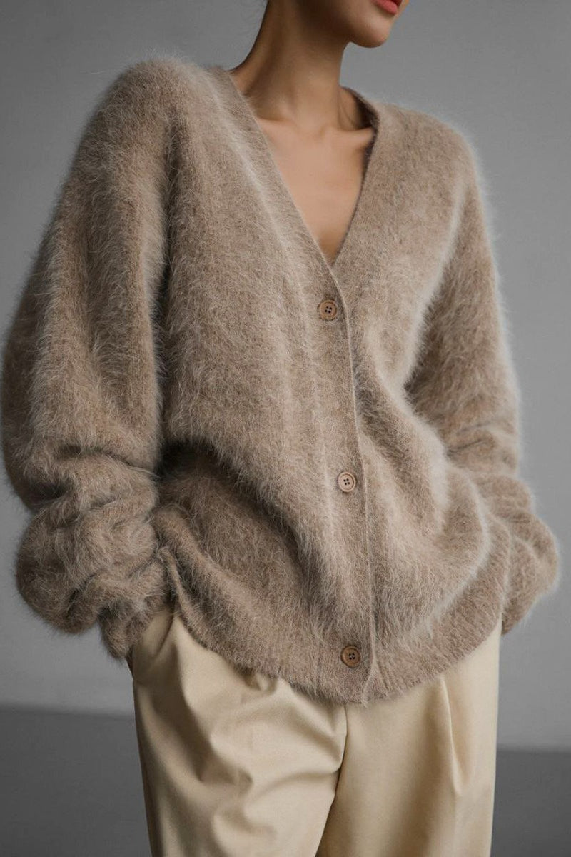 Plush V Neck Relaxed Button Knit Cardigan 2