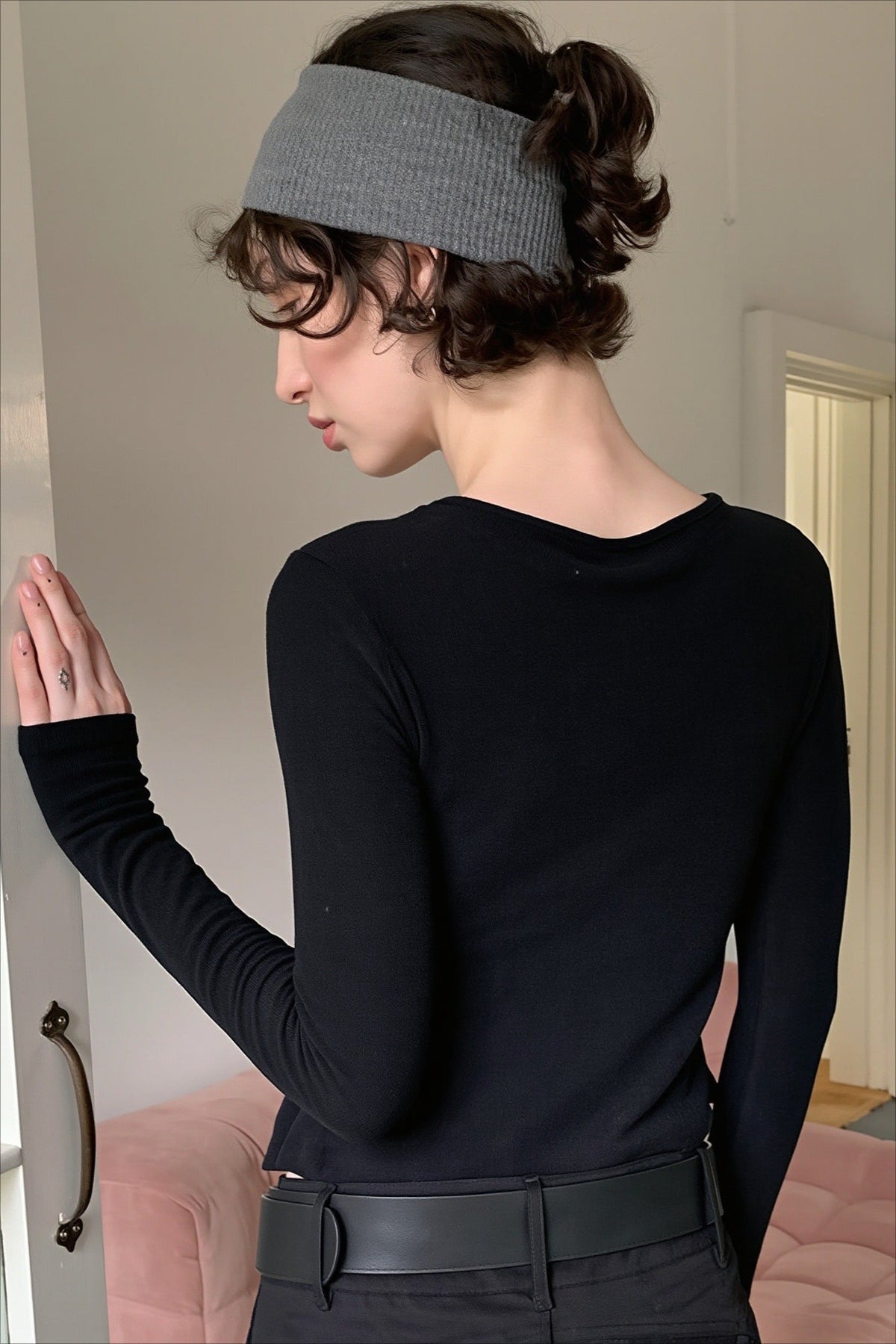 Cutout Layered Slim Long Sleeve T-shirts