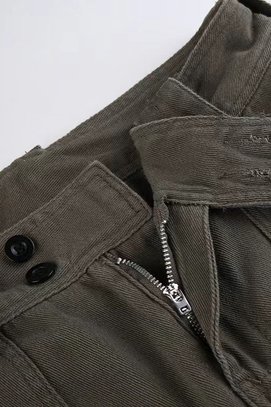 Vintage Multi-Pocket Mid-Waisted Denim Cargo Pant