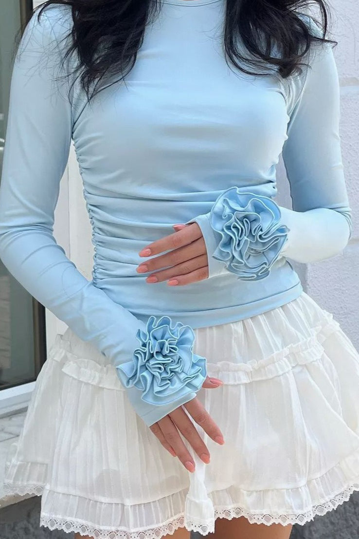 3D Floral Slim-Fit Long Sleeve Blouse