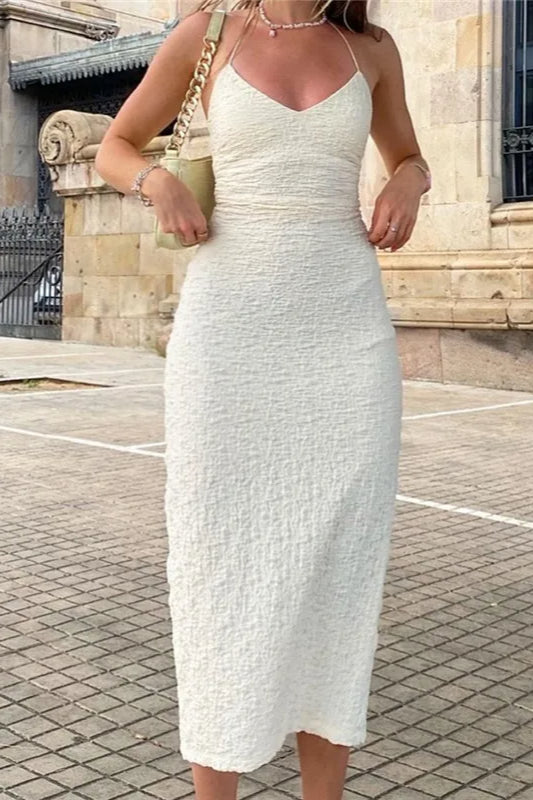 Strapless Halter Midi Dress